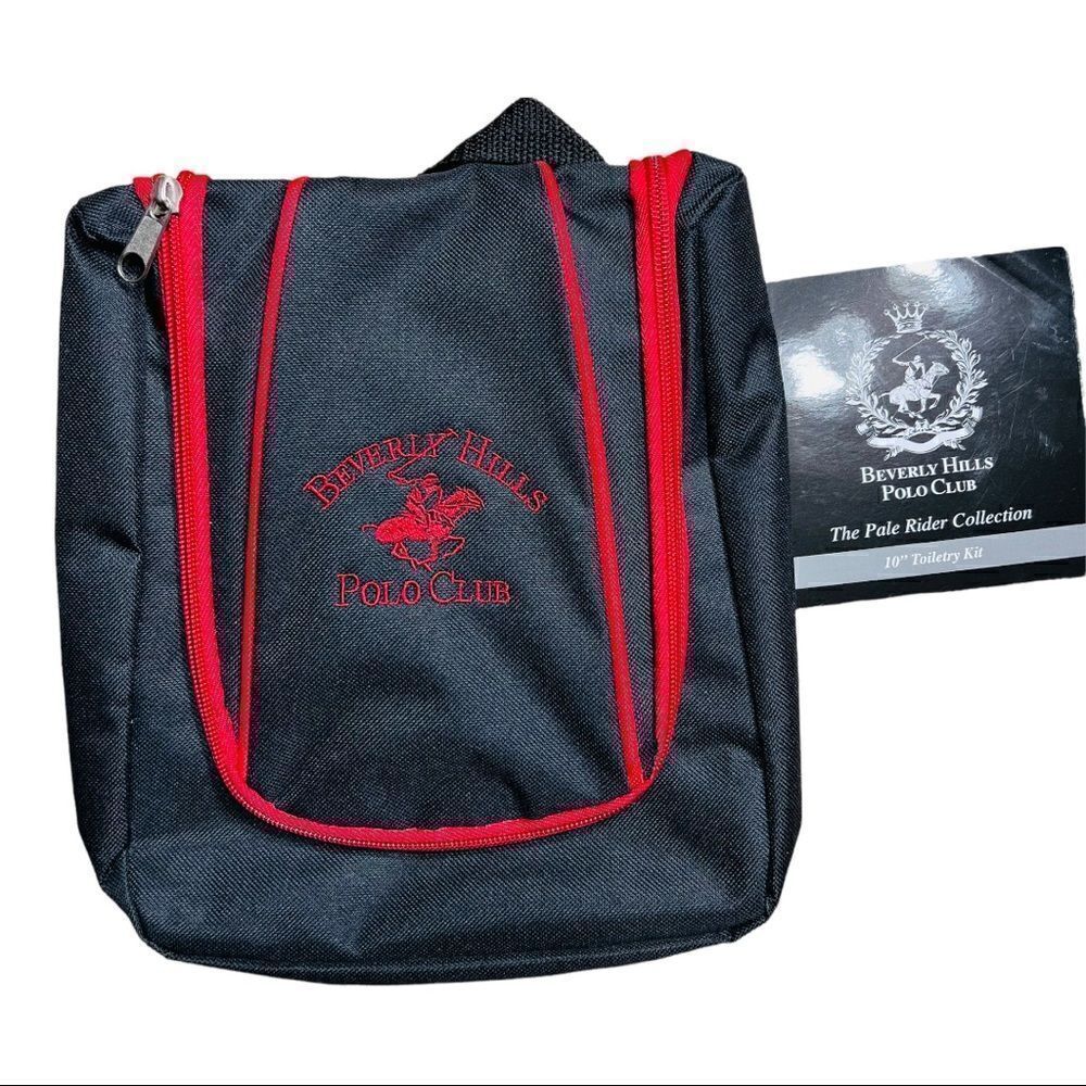 beverly hills polo club the pale rider toiletry bag 10” Black Red